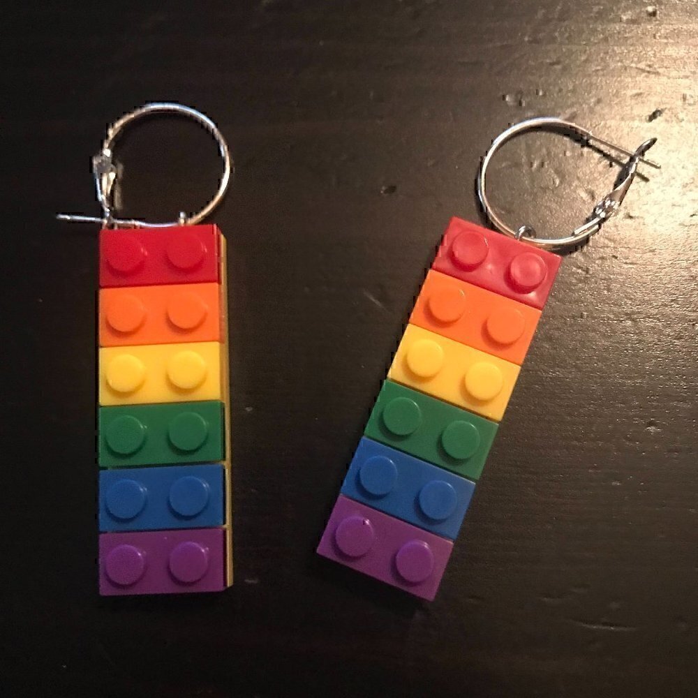 NWT Rainbow Lego Earrings